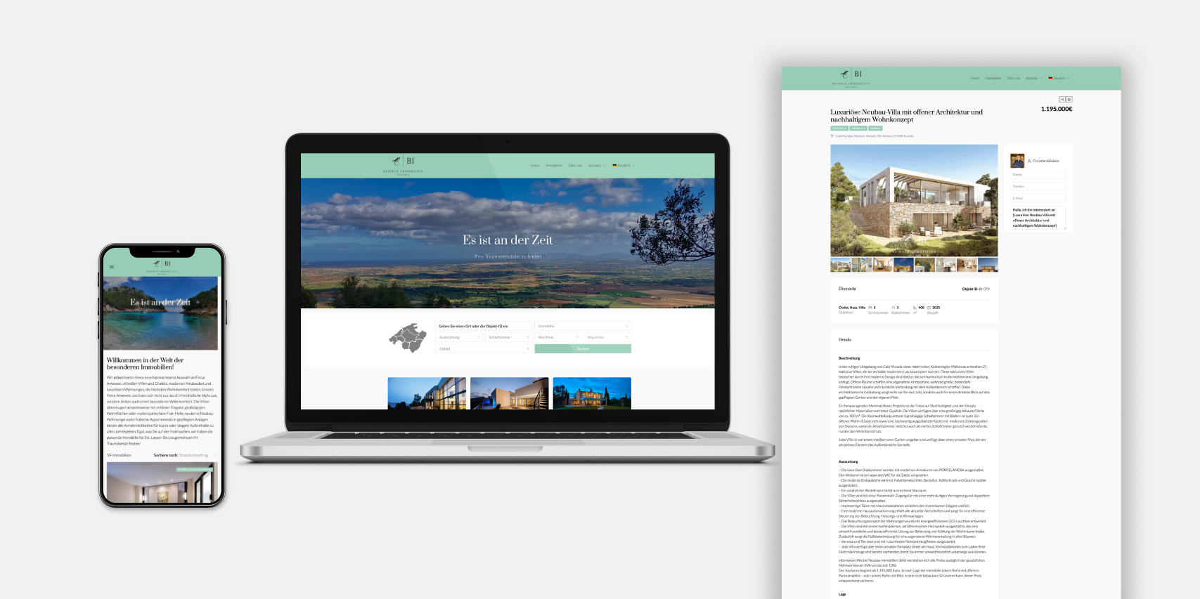 Beideck Immobilien Webseite Desktop und Mobildarstellung