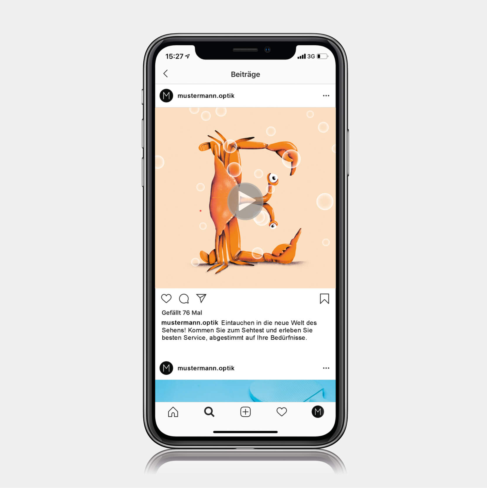 Instagram Mockup für ein Meerestier mit Brille
